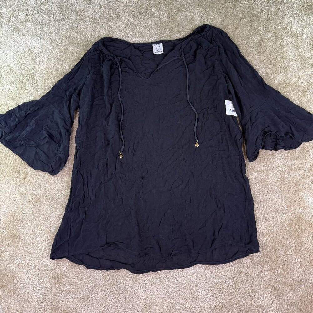 Anne Cole NWT Black Semi Sheer Plunge Neck Tunic Top Cover Up XXL E889